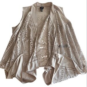 Chico's Beige Crochet Open-Front Sweater Vest